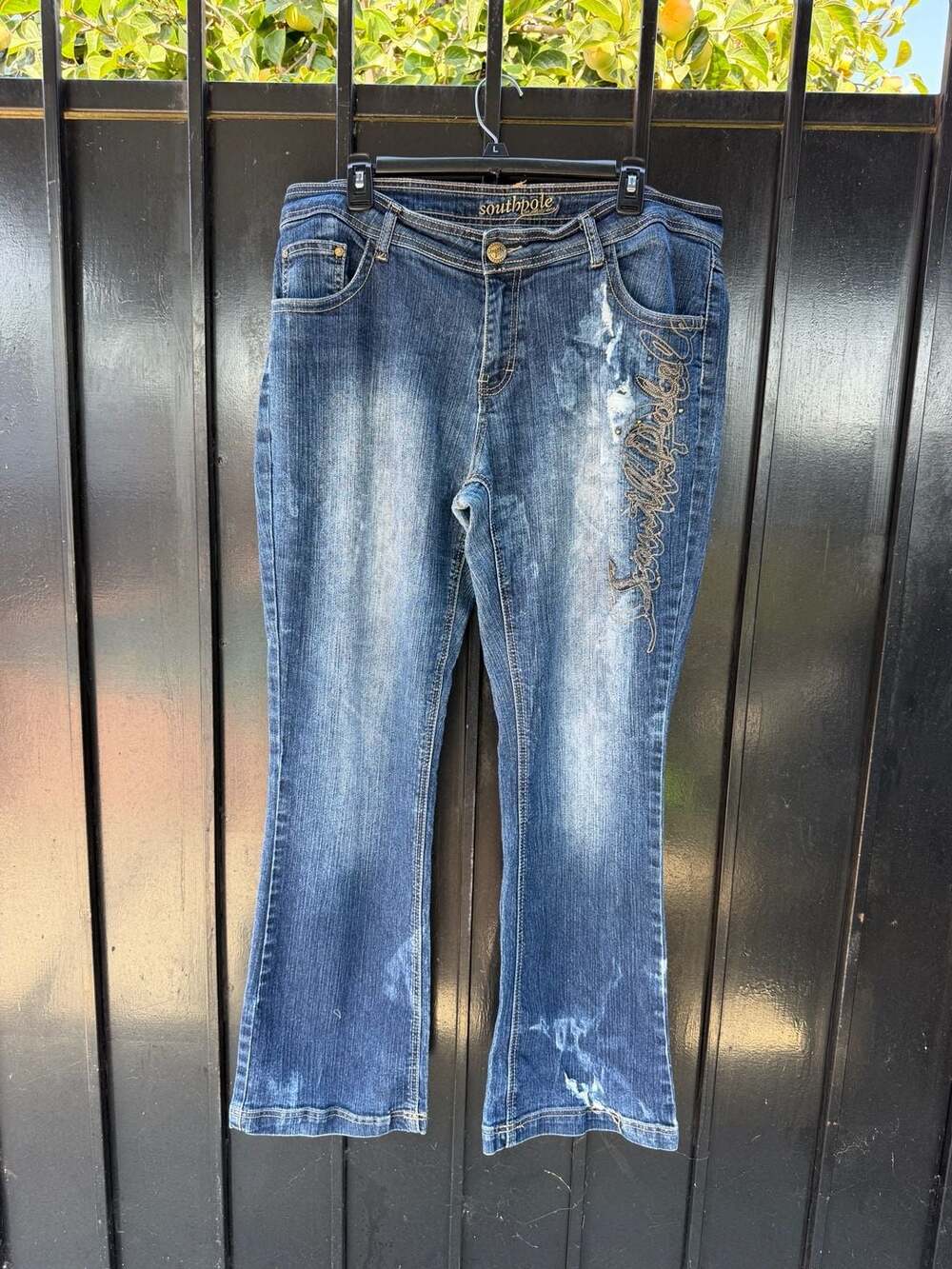 Southpole Jeans Size 18 Blue Denim Embroidered Y2K Flare Leg